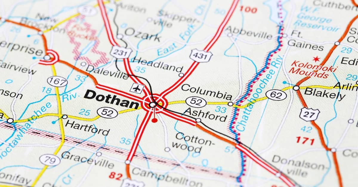Map of Dothan, Alabama, where Dothan Warehouse is located