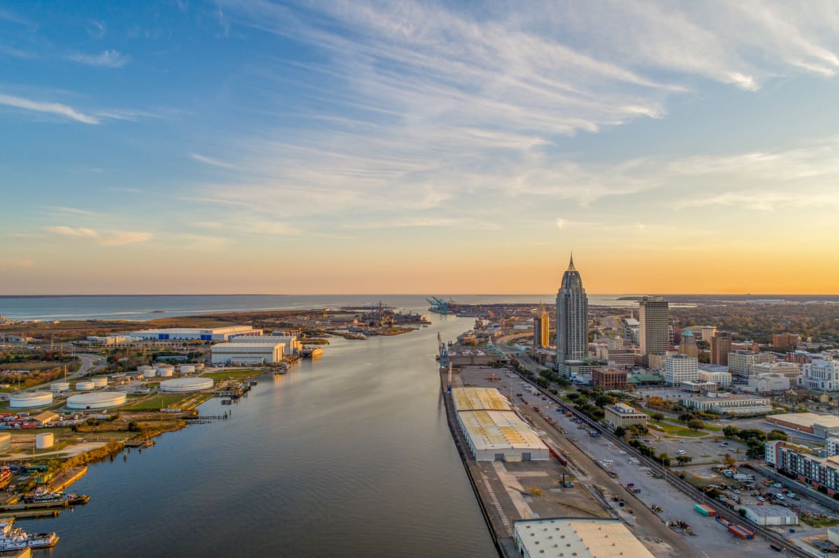 The Port of Mobile, AL, canal through the city