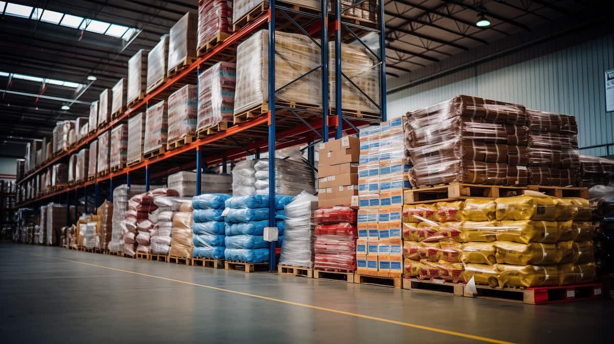 A climate-controlled warehouse filled with pet food and supplies